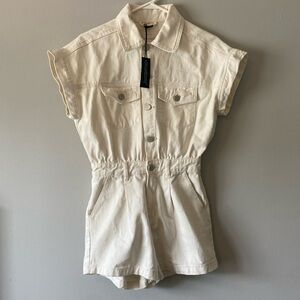 NWT cream Twill Button-Front Romper